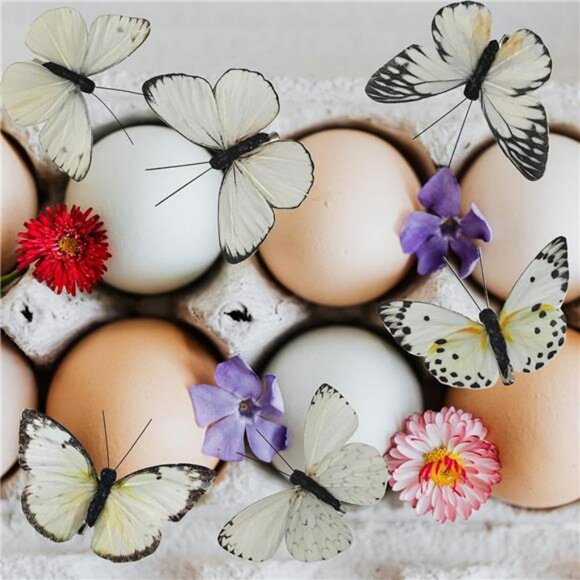 Artificial butterfly decorations set of 12 feather clip ornaments for crafts - Picture 4 of 7